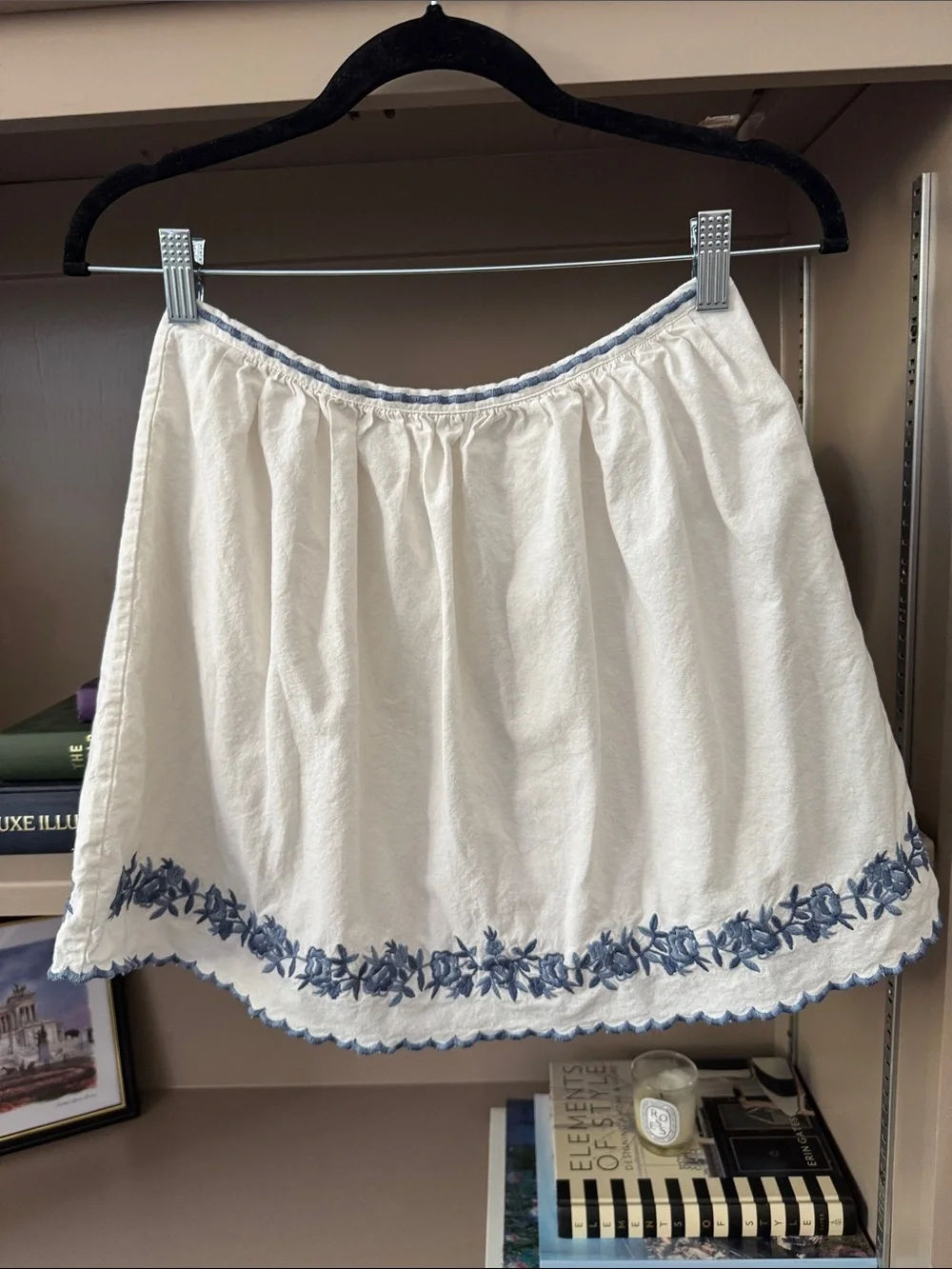 Sézane Sabyna Top Noam Skirt Set Ecru Blue Embroidered Cotton FR 36 US 4